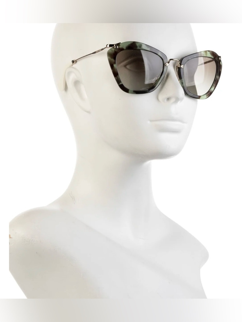 Miu Miu Green and Gold Round Cat-Eye Sunglasses